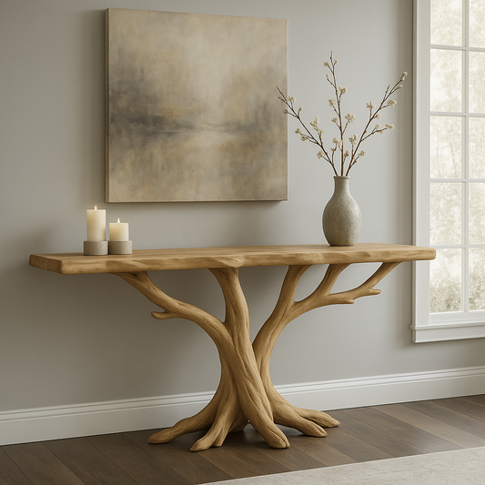 Handcrafted Solid Wood Console Table – Dual Tree Root Design for Modern Organic Interiors