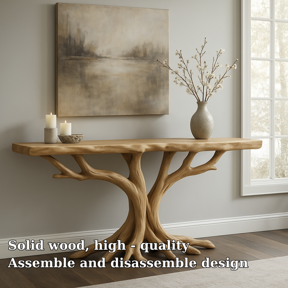Handcrafted Solid Wood Console Table – Double Root Organic Design for Modern Natural Interiors