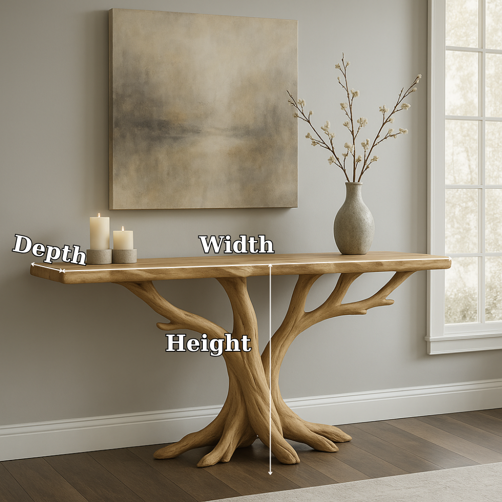 Handcrafted Solid Wood Console Table – Dual Tree Root Design for Modern Organic Interiors