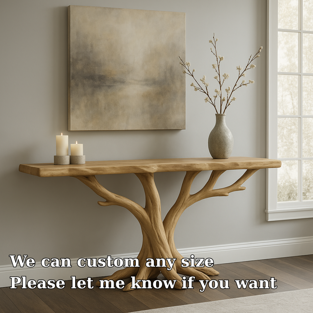 Handcrafted Solid Wood Console Table – Dual Tree Root Design for Modern Organic Interiors