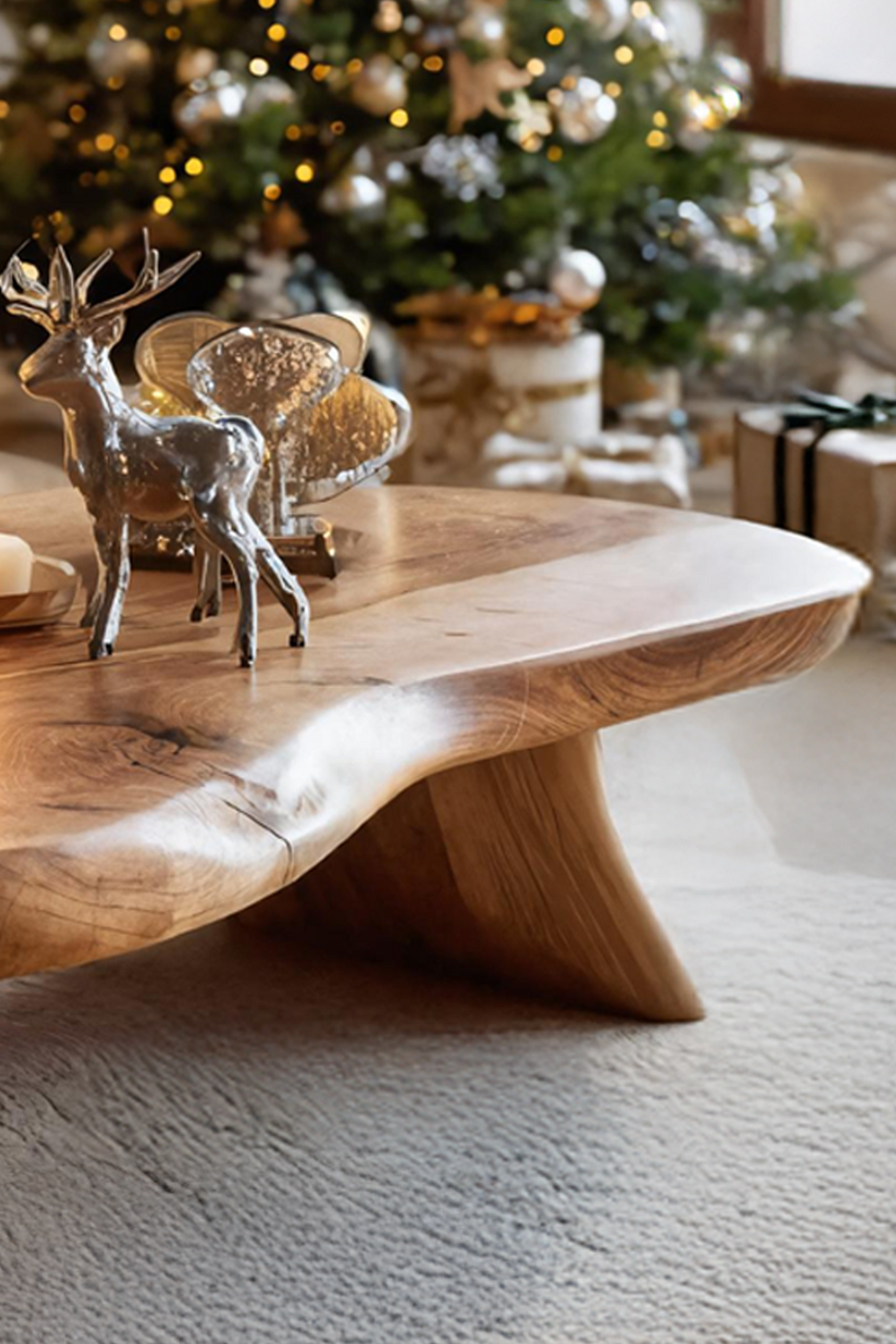 Handcrafted Rustic Solid Wood Coffee Table For Christmas Accent SILDTTRCCF013