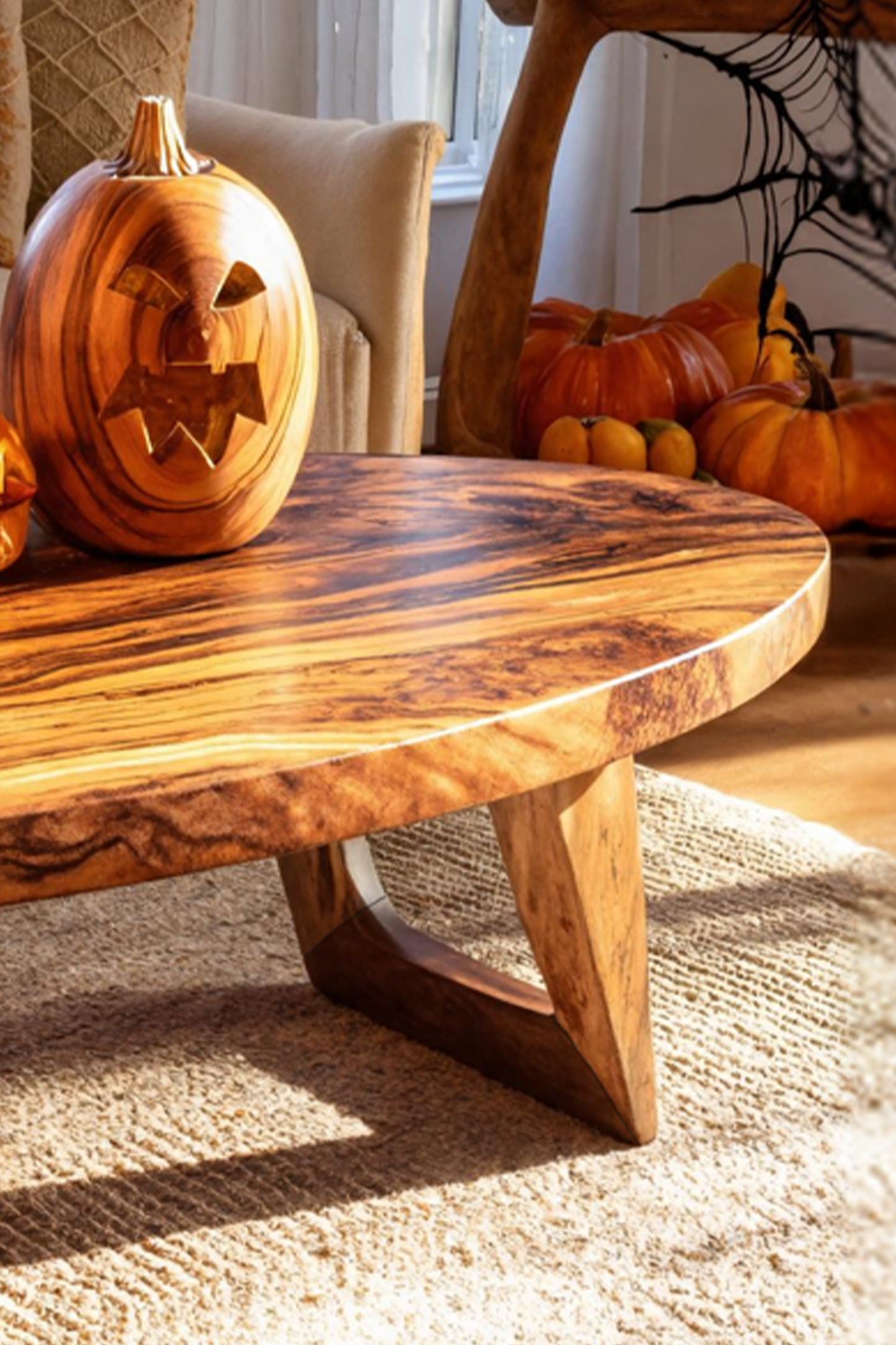Farmhouse Wooden Live Edge Coffee Table For Furniture Decor Pumpkin SILDTTNHCF030