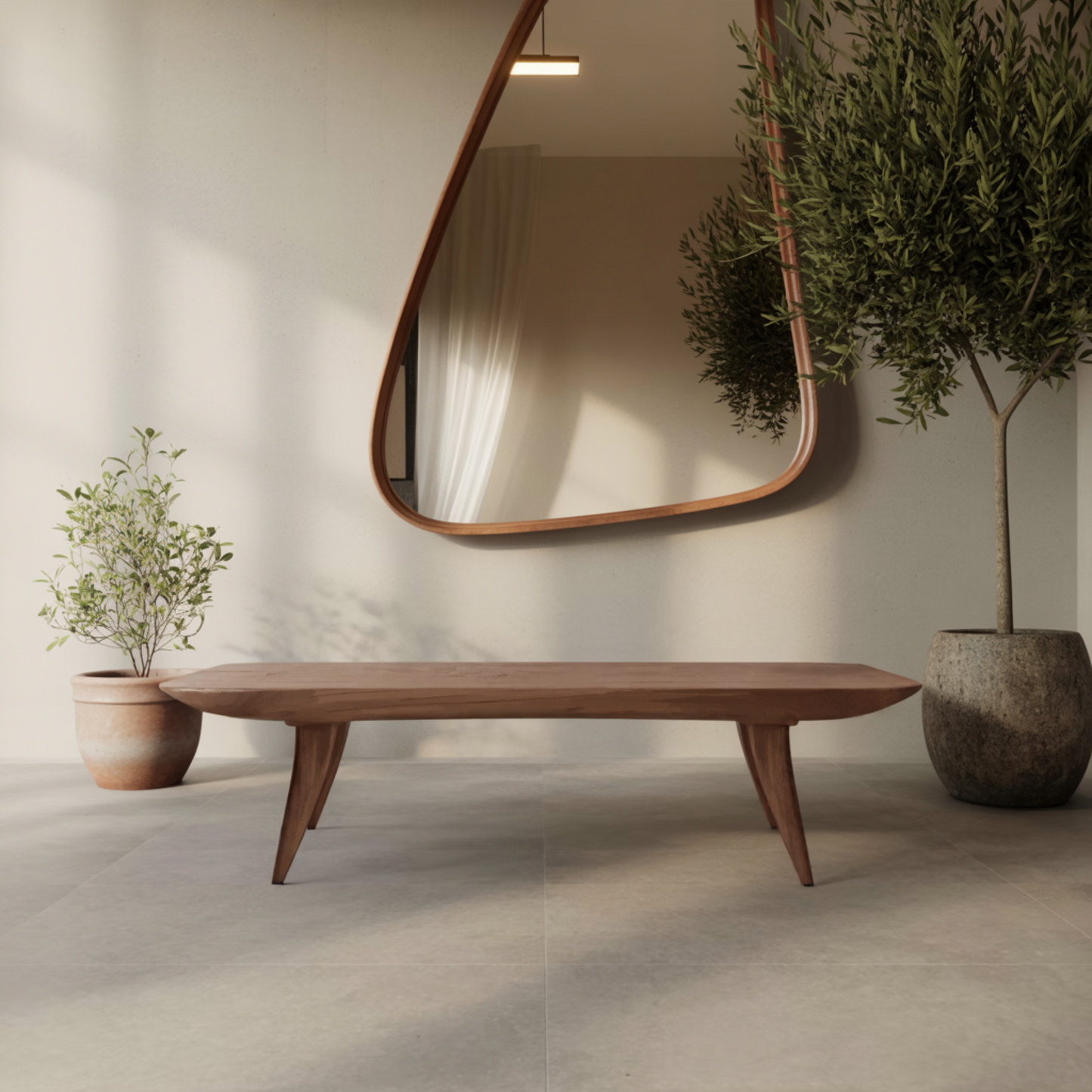 Curved Minimalist Organic Bench For Entryway Bedroom And Living Room