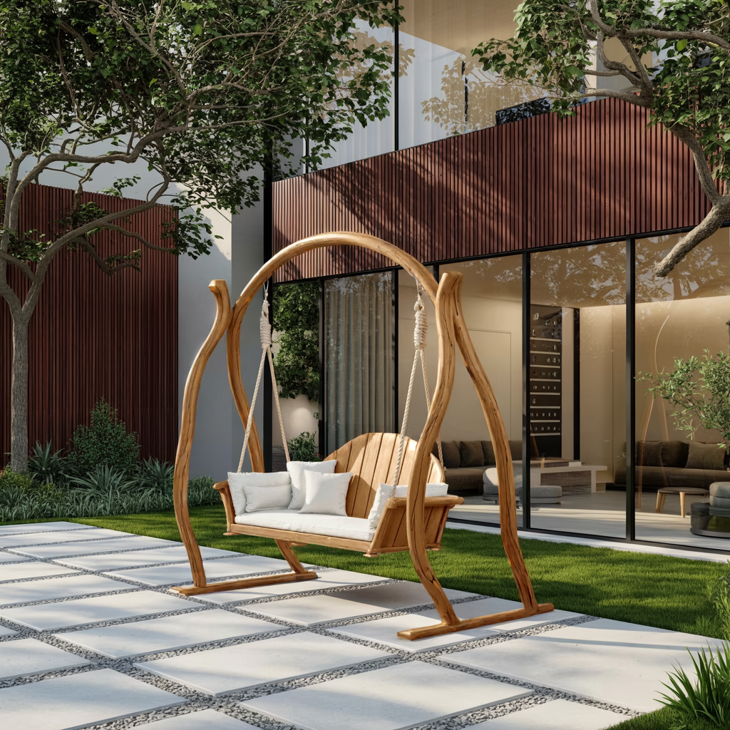 Curved Frame Garden Swing Bench For Outdoor Relaxation