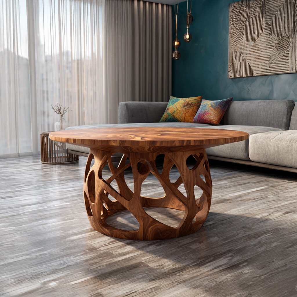 Coffee Table Solid Wood Handmade Art Style Gift SINLSACF019