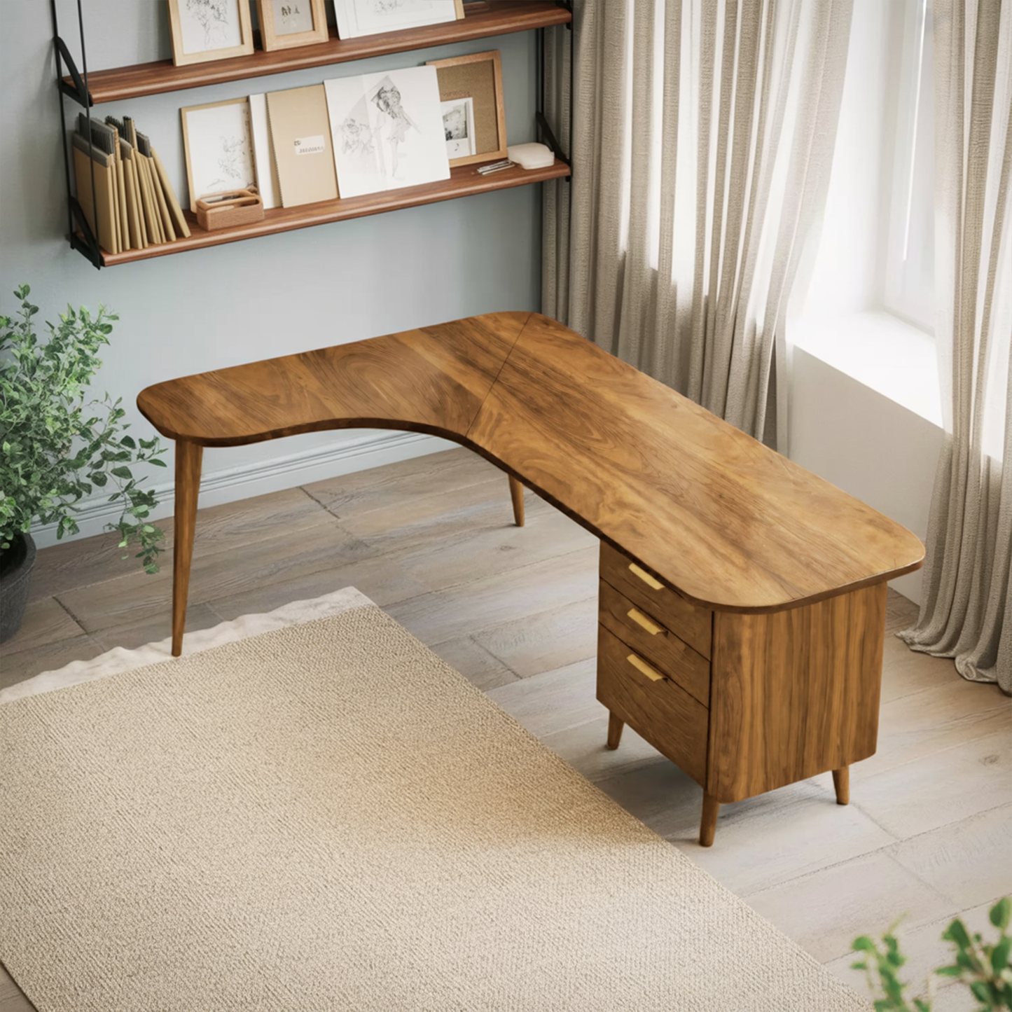 Curved Office Desk With Storage Drawers For Home Office