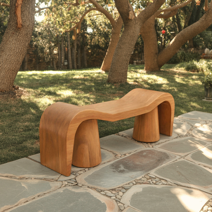 Contemporary Sculpted Wood Bench For Garden Or Patio