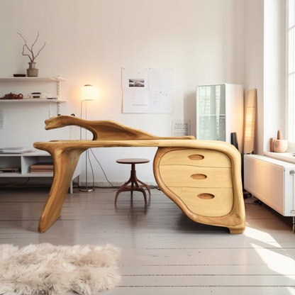 Modern Sculptural Desk With Drawers For Home Office And Studio Workspace