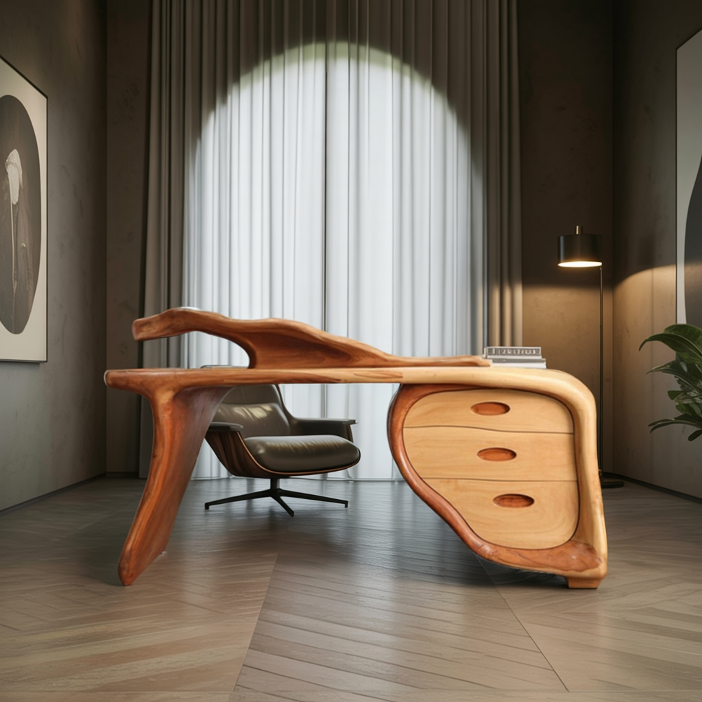 Modern Sculptural Desk With Drawers For Home Office And Studio Workspace