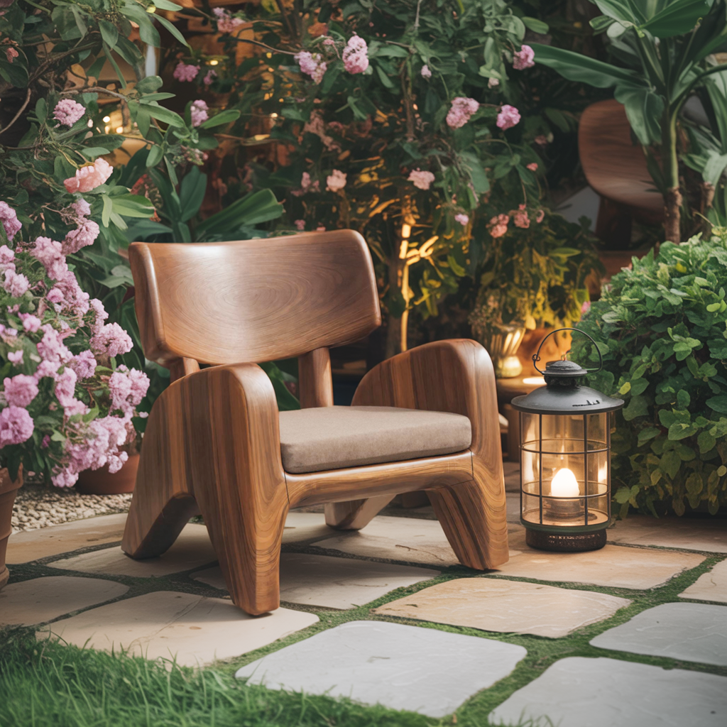 Contemporary Wooden Lounge Chair For Garden Or Reading Nook
