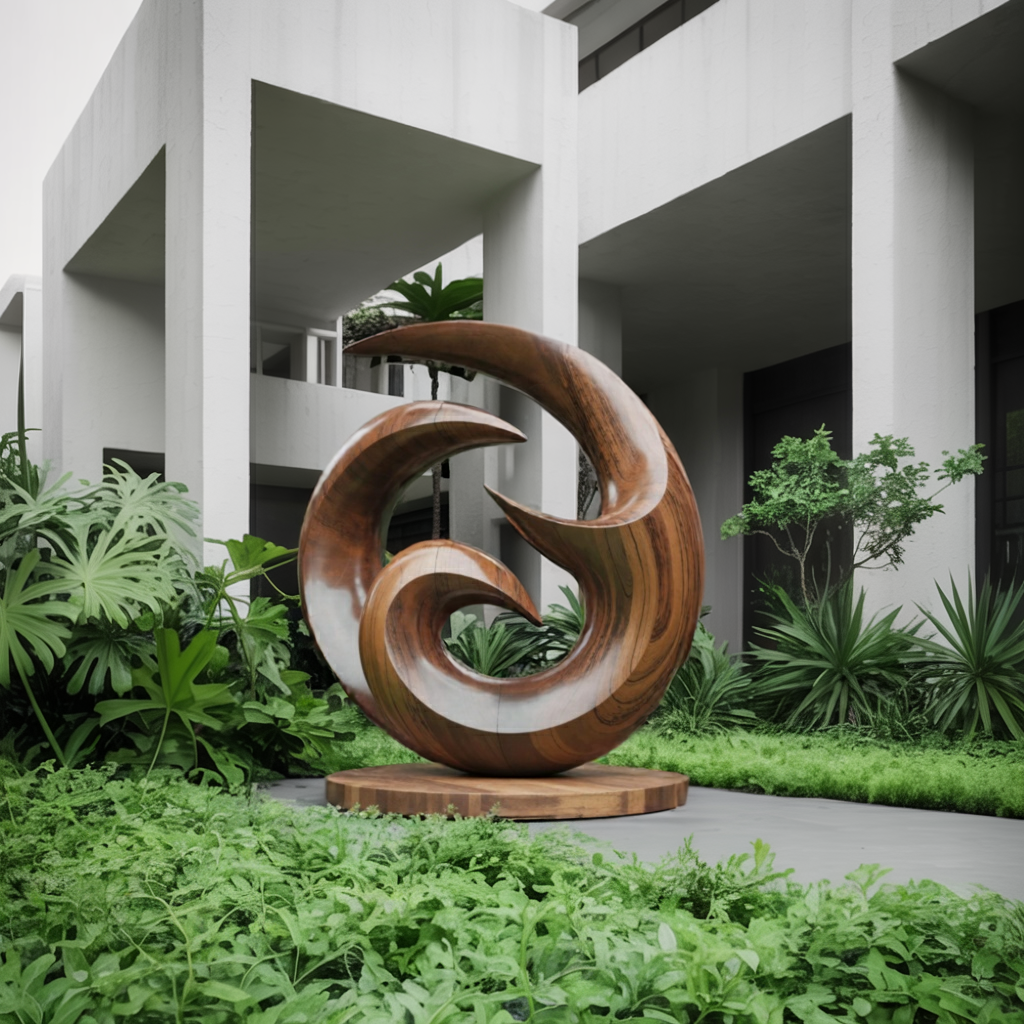 Farmhouse Abstract Wooden Sculpture For Living Room