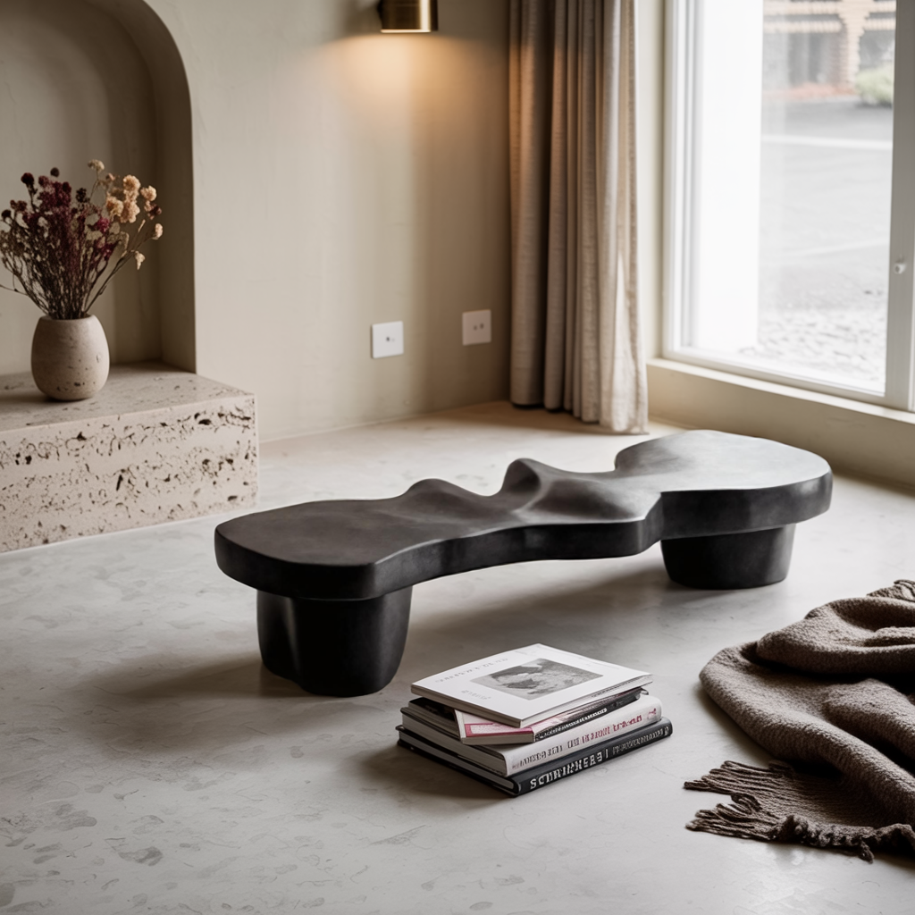 Contemporary Sculptural Wood Bench For Modern Living Room Or Gallery