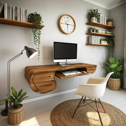 Floating Sculptural Desk With Drawers For Home Office And Studio