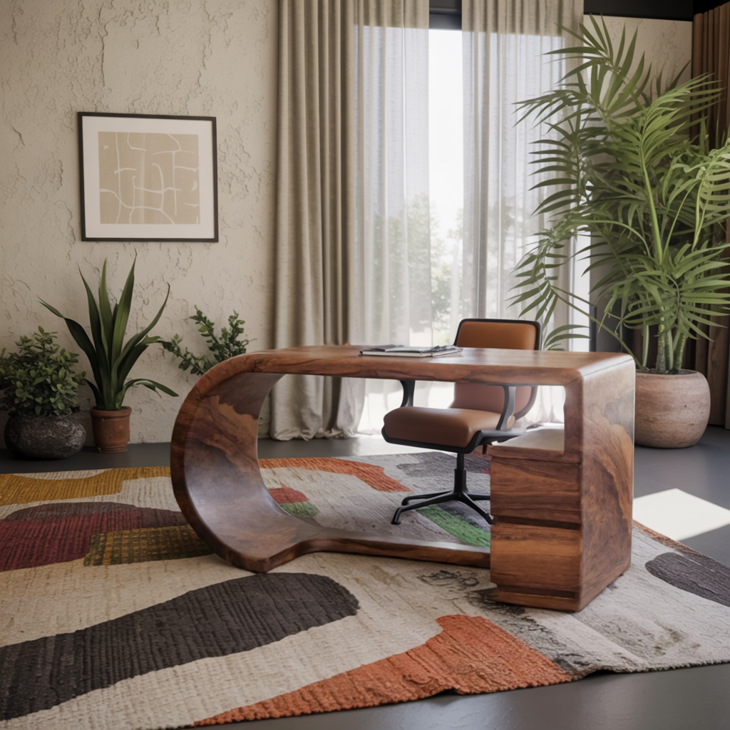 Curved Sculptural Desk With Fluid Form For Home Office And Studio
