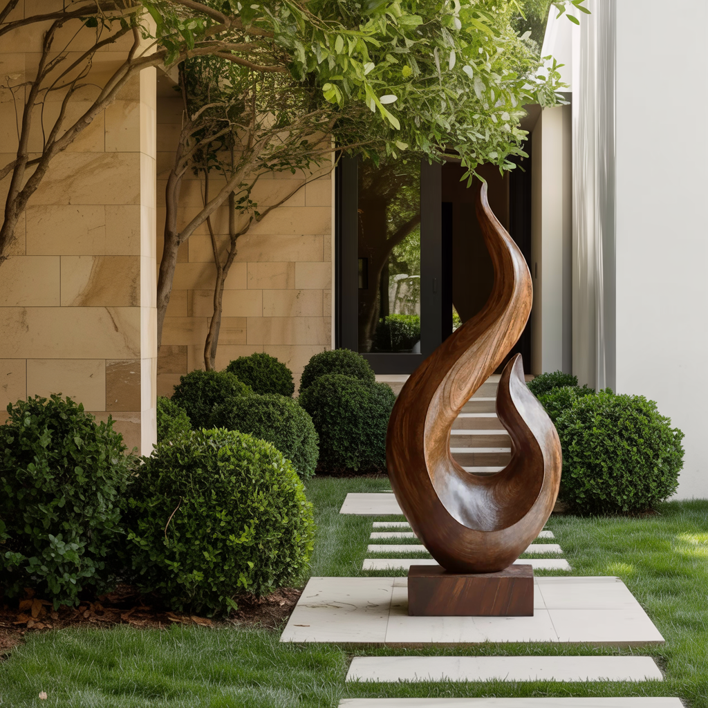 Handcrafted Abstract Wood Statue For Home Accent