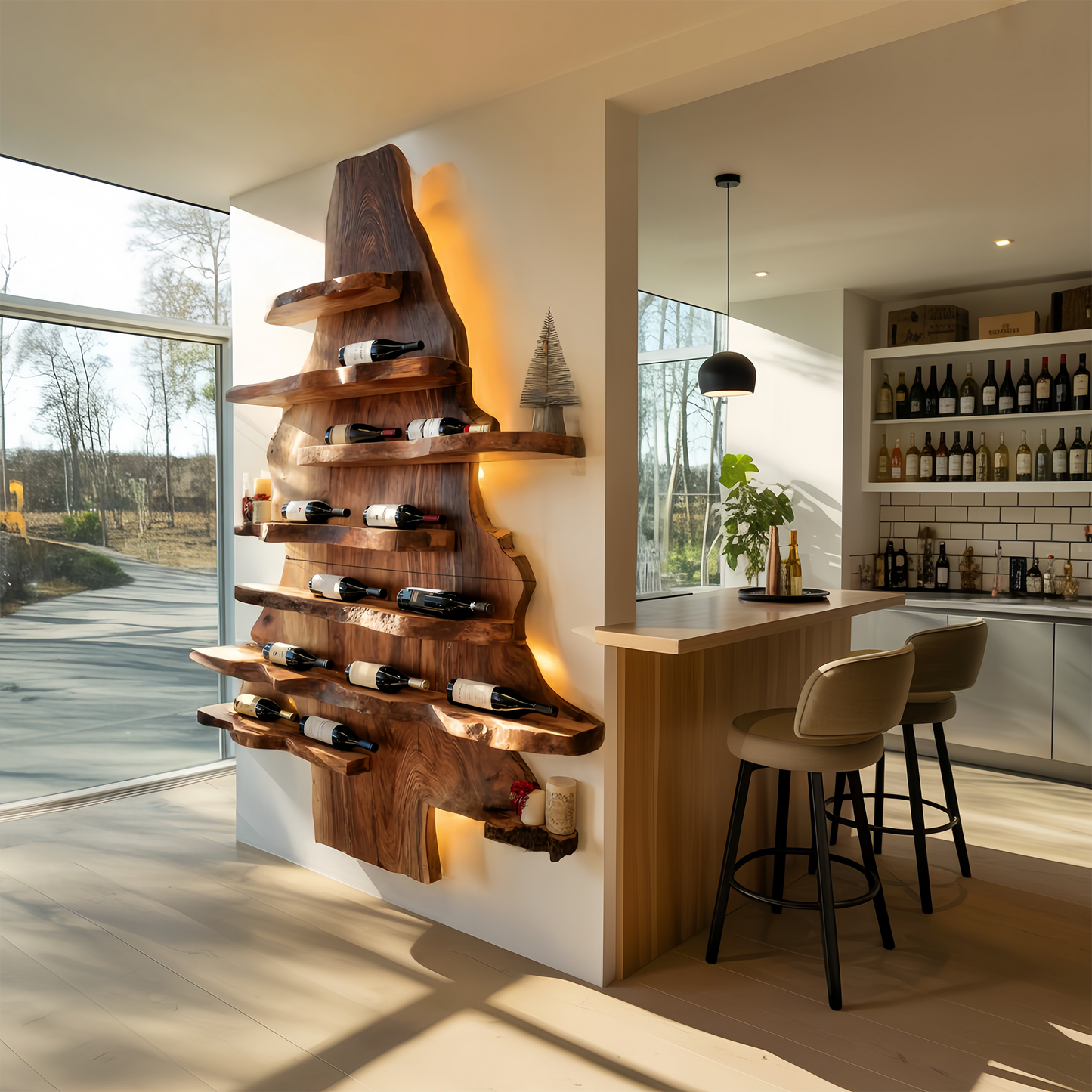 Farmhouse Live Edge Wine Holder For Living Room Wine Display