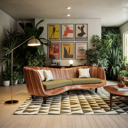 Curved Wooden Sofa For Modern Organic Living Room