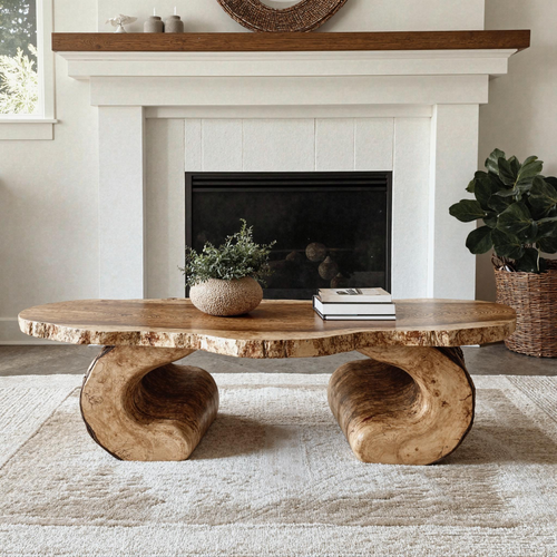 Handcrafted Rustic Wood Coffee Table Cozy Aesthetic SILDTCF104