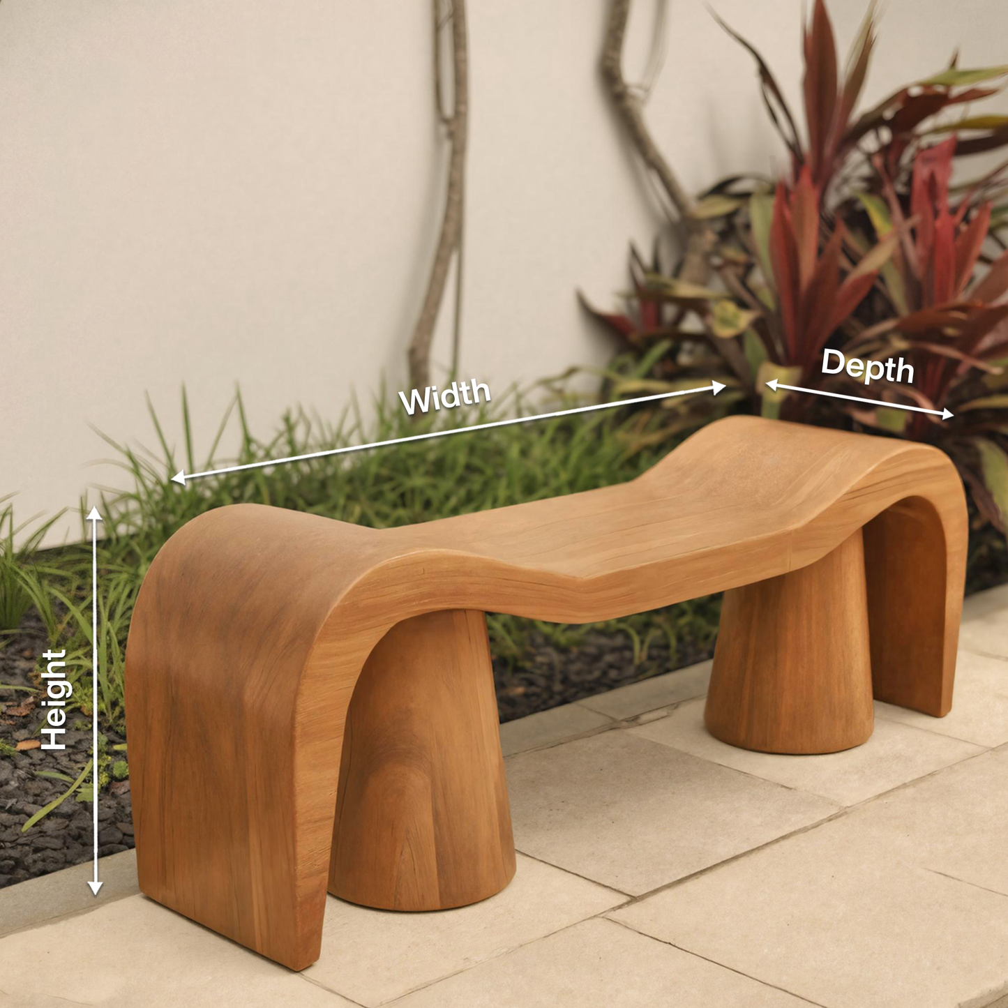 Contemporary Sculpted Wood Bench For Garden Or Patio