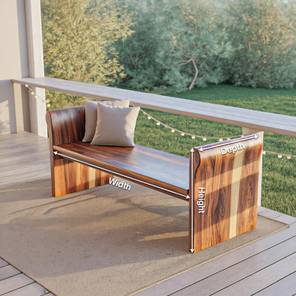 Contemporary Wood Bench With Rounded Armrests For Porch Or Garden