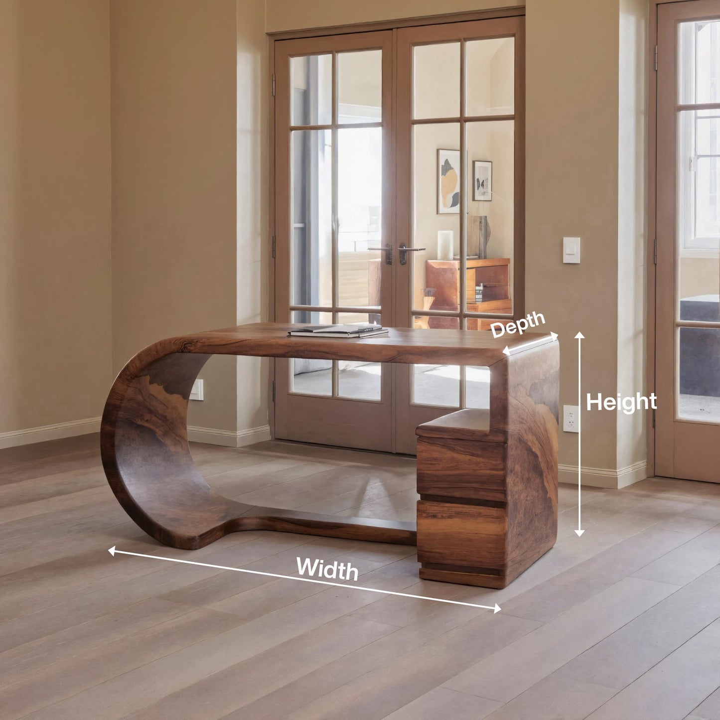 Curved Sculptural Desk With Fluid Form For Home Office And Studio