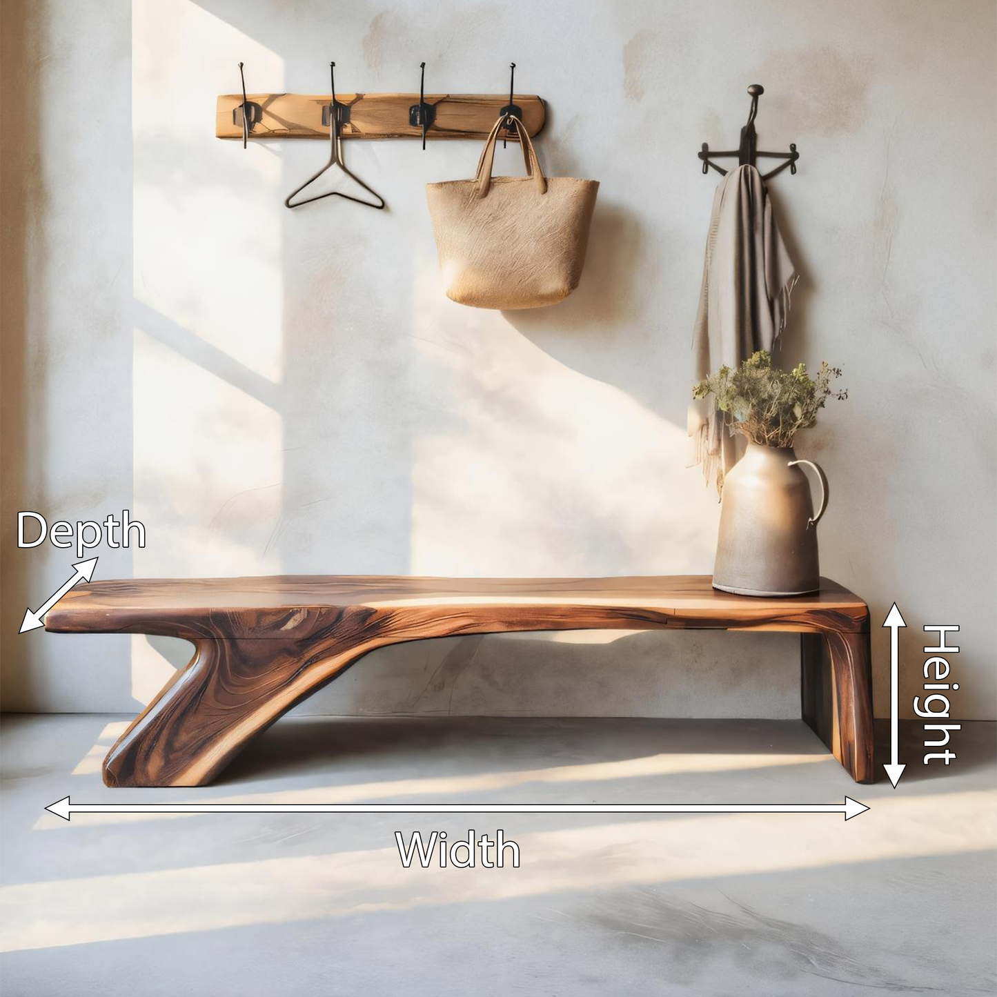 Architectural Bench With Sculpted Z Base For Entryway