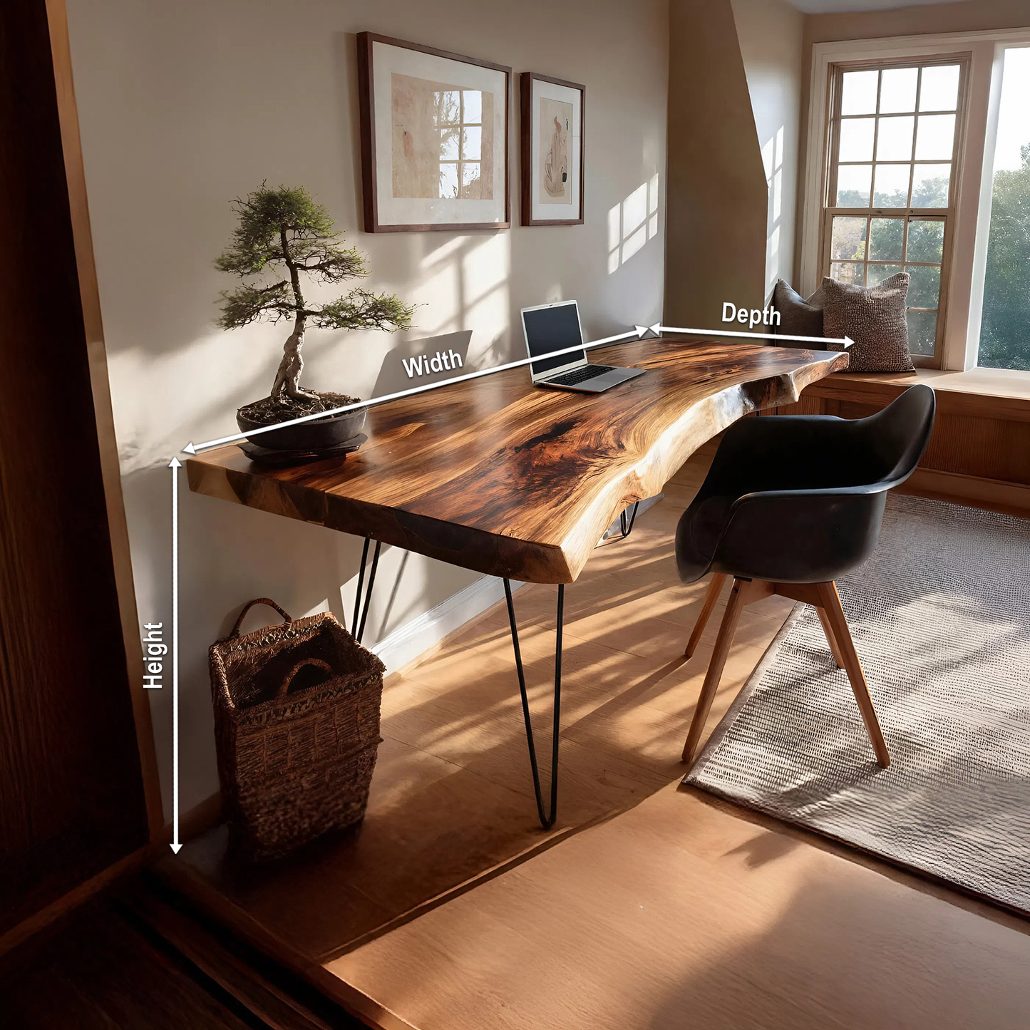 Farmhouse Handmade Live Edge Desk For Interior