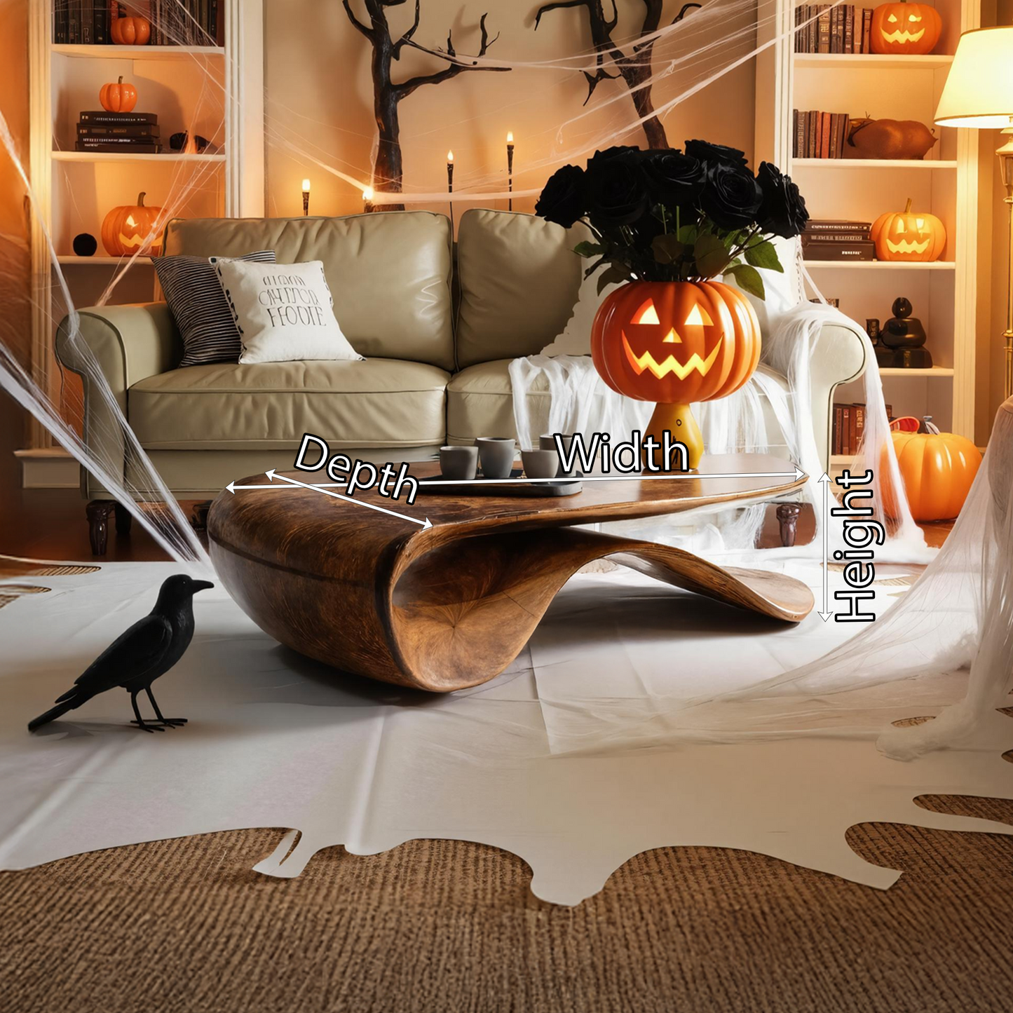 Handcrafted Solid Wood Coffee Table For Entryway Design Halloween Style SILDTTRHCF007