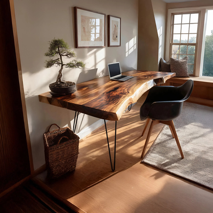 Farmhouse Handmade Live Edge Desk For Interior