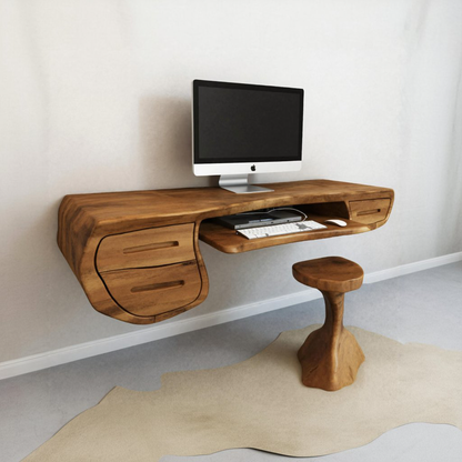 Floating Sculptural Desk With Drawers For Home Office And Studio