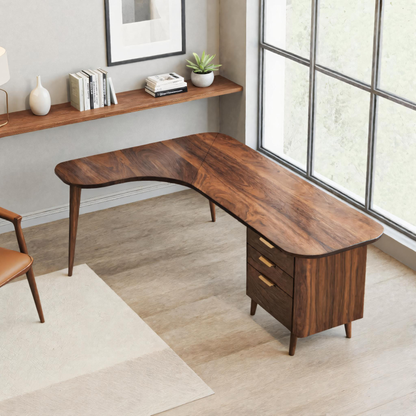 Curved Office Desk With Storage Drawers For Home Office