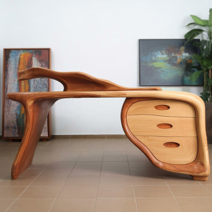 Modern Sculptural Desk With Drawers For Home Office And Studio Workspace