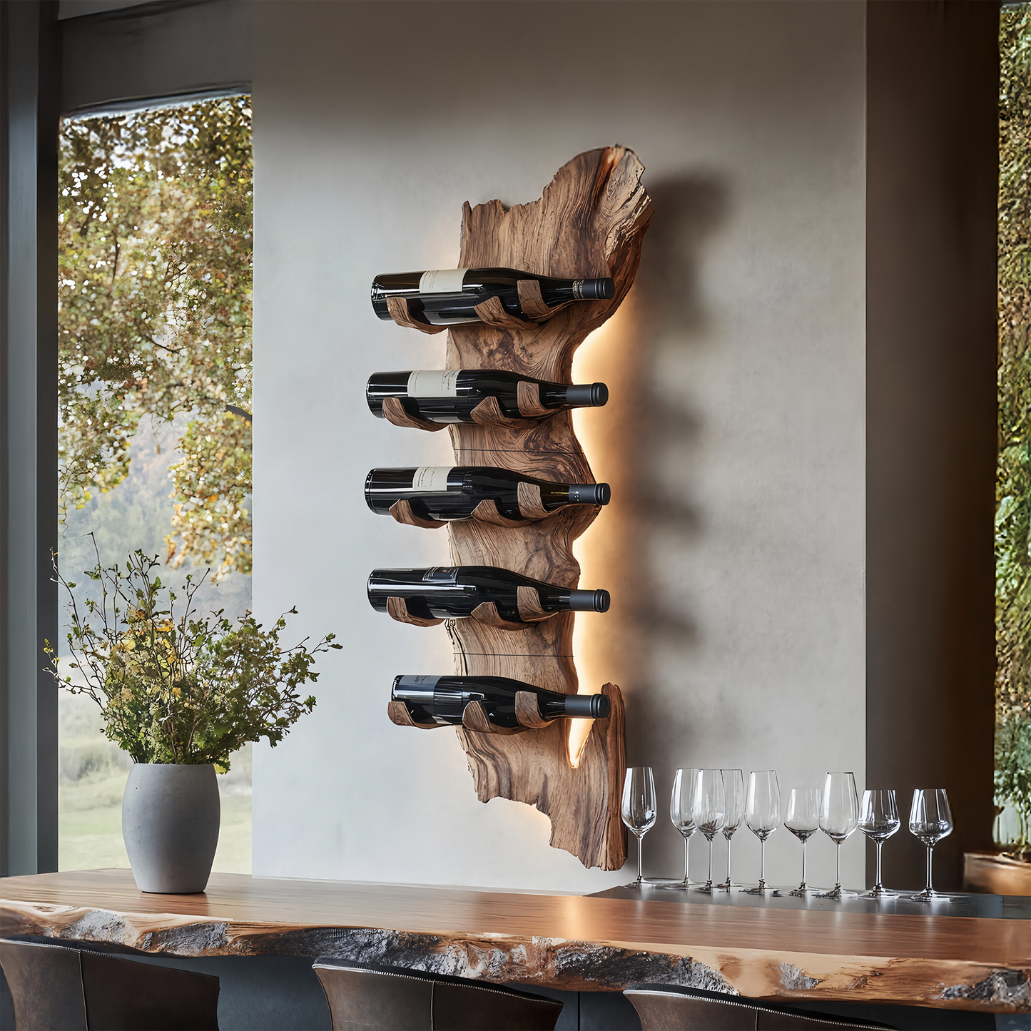 Farmhouse Solid Wood Wine Rack For Rustic Entryway Design