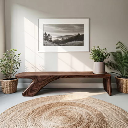 Architectural Bench With Sculpted Z Base For Entryway