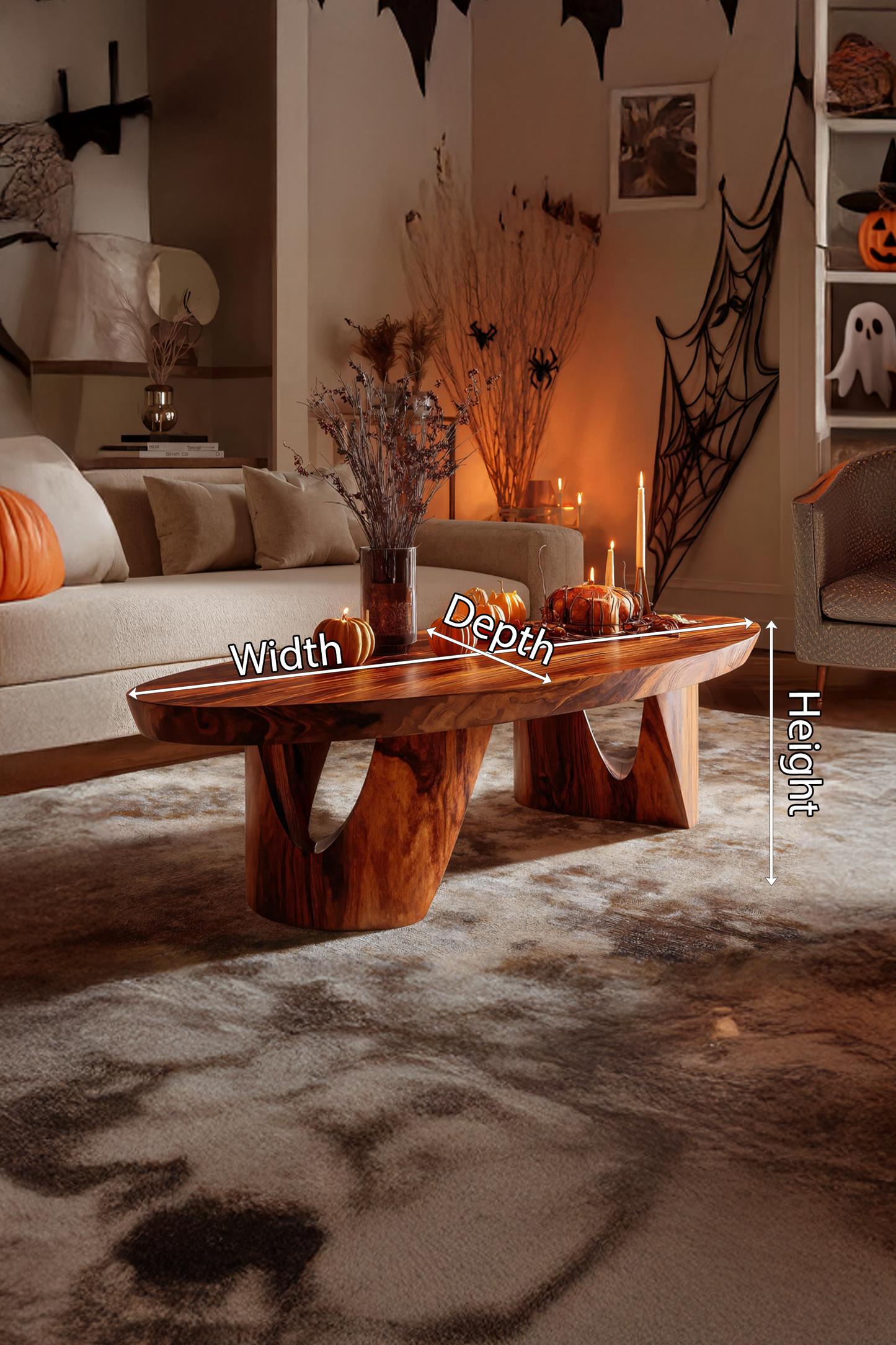 Farmhouse Wooden Live Edge Coffee Table For Living Room Halloween Decor SILDTTNHCF012