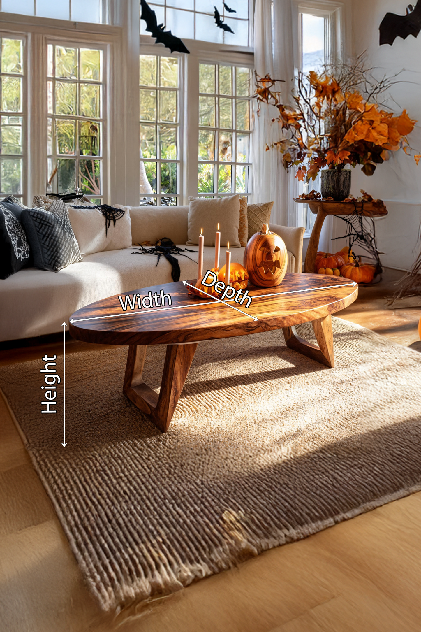 Farmhouse Wooden Live Edge Coffee Table For Furniture Decor Pumpkin SILDTTNHCF030