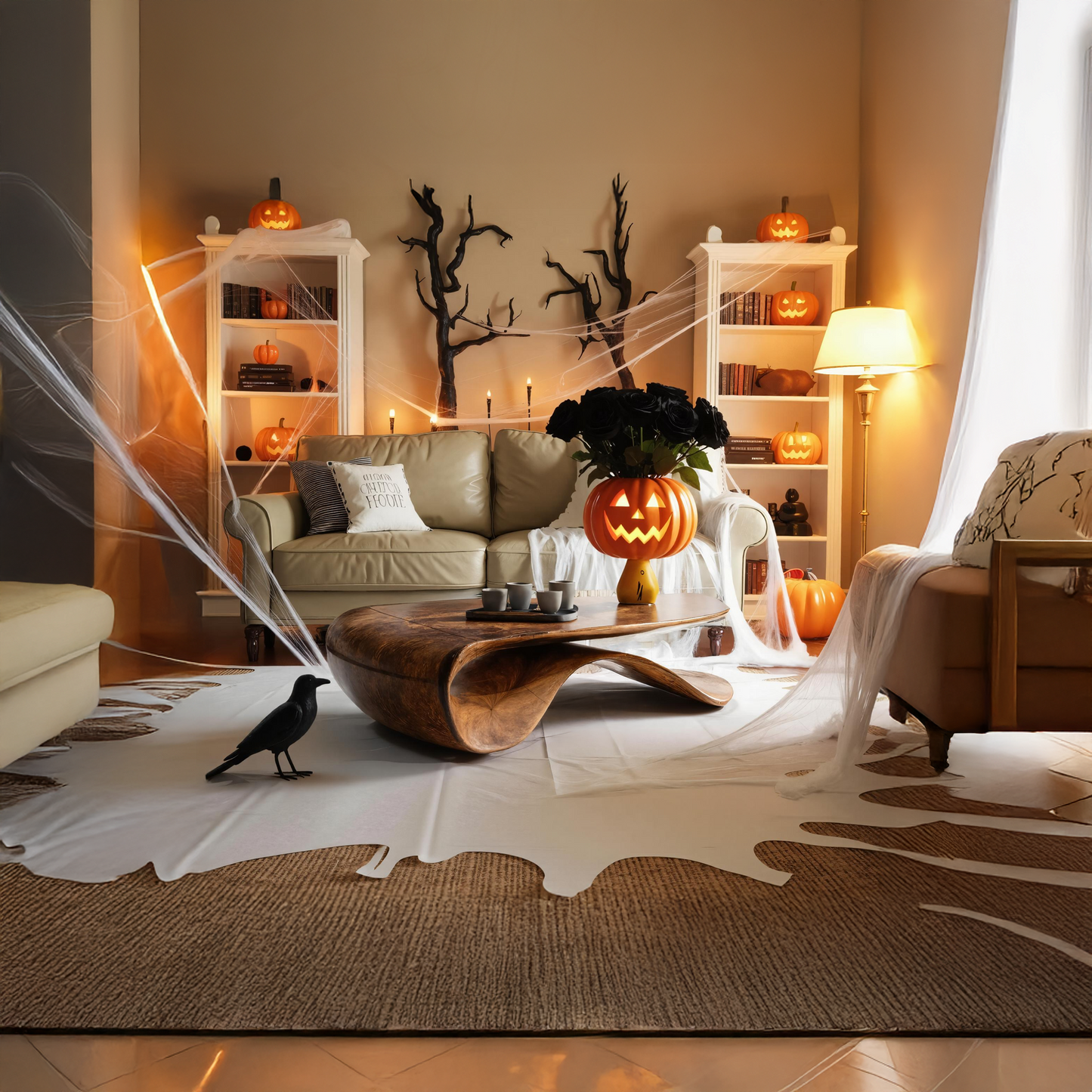 Handcrafted Solid Wood Coffee Table For Entryway Design Halloween Style SILDTTRHCF007