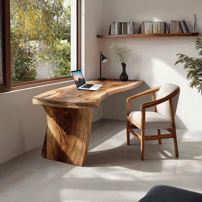 Farmhouse Wooden Live Edge Desk For Office And Study Room